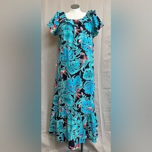 NWT Vintage 1980s Hilo Hattie Hawaiian Bird of Paradise Luau Tiki Resort Dress